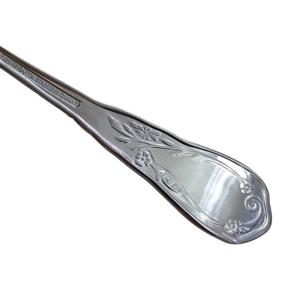 3 Reed Barton Flora Soup Spoon 7" oval stainless embossed flowers chintz raised - Picture 5 of 10